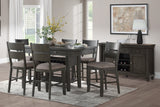 Gray Finish Dining set w 4x Drawers Wine Rack Display Shelf and 6x Counter Height Chairs
