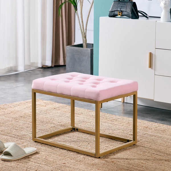 Velvet Shoe Changing Stool, Footstool, Square Cushion Foot Stool, Sofa stool, Rest stool,Low Stool .Step Stool, Small Footrest .Suitable for Clothes Shop,Living Room, Porch, Fitting Room.Pink Bench