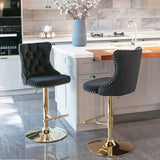 A&A Furniture,Golden Swivel Velvet Barstools Adjusatble Seat Height from 25-33 Inch, Modern Upholstered Bar Stools with Backs Comfortable Tufted for Home Pub and Kitchen Island（Black,Set of 2）