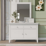 4 Pieces Traditional Concise Style White Bedroom Sets, Nightstand+ Dresser+ Mirror+ Full Bed