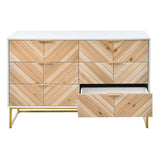 6 Drawer Dresser with Metal Leg and Handle for Bedroom, Storage Cabinet with Natural Wood Finish Drawer,White+Natural
