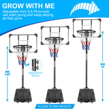 Teenagers Youth Height Adjustable 5.6 to 7ft Basketball Hoop 28 Inch Backboard Portable Basketball Goal System with Stable Base and Wheels, use for Indoor Outdoor