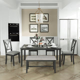 6-Piece Kitchen Dining Table Set Wooden Rectangular Dining Table, 4 Dining Chairs