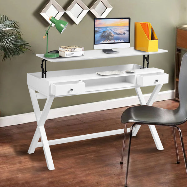 Lift Desk with 2 Drawer Storage, Computer Desk with Lift Table Top