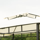 Iron Double Tiered Backyard Patio BBQ Grill Gazebo with Bar Counters, Beige