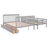Twin Over Full Bunk Bed with 2 Drawers and Staircases