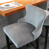 Contemporary Velvet Upholstered Wing-Back Barstools