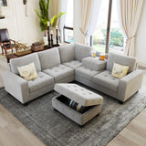 Sectional Corner Sofa L-shape Couch Space Saving with Storage Ottoman & Cup Holders