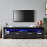 Black morden TV Stand with LED Lights,high glossy front TV Cabinet,can be assembled in Lounge Room, Living Room or Bedroom,color:black
