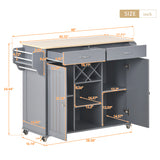 Kitchen Island Cart with Two Storage Cabinets and Four Locking Wheels, Wine Rack, Two Drawers, Spice Rack, Towel Rack