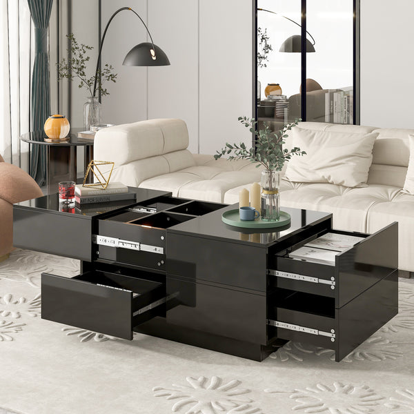 Extendable Coffee Table with 4 Drawers with Hidden Storage Compartment