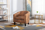 COOLMORE accent Barrel chair living room chair with nailheads and solid wood legs  Light  Coffee microfiber fabric