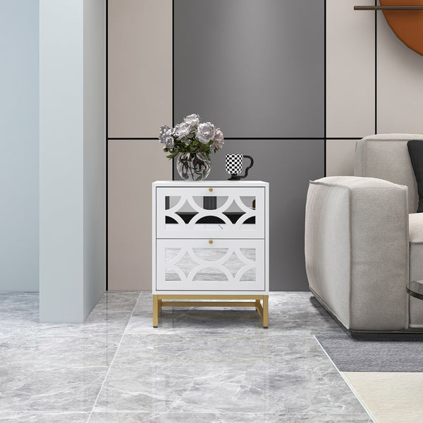 2 drawer nightstand - White Mirrored Nightstandwith Gold Legs