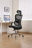 Multifunctional Mesh Office Chair - Adjustable Backrest Height, 4D Arms, Lumbar Support, Headrest and Tilt Angle - Metal Base Quiet Rubber Wheels Ergonomic High Back Computer Desk Chair (Grey)