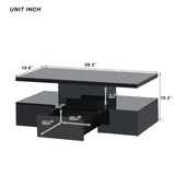 ON-TREND Modern Glossy Coffee Table With Drawer, 2-Tier Rectangle Center Table with Plug-in 16 colors LED lighting for Living room, 39.3”x19.6”x15.3”, Black