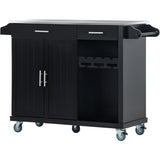 Kitchen Cart with Stainless Steel Top and Storage Cabinet - wine rack and spice rack