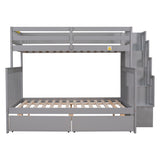 Twin Over Full Bunk Bed with 2 Drawers and Staircases