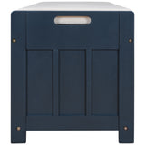 TREXM  Storage Bench with 3 Shutter-shaped Doors,  Shoe Bench with Removable Cushion and Hidden Storage Space (Antique Navy)