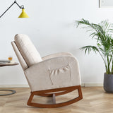 Wide Linen Rocking Chair Accent Chair in Beige Color