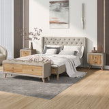 Queen 4-Piece Bedroom Set Platform Bed with Two Nightstands and Storage Bench