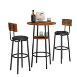 Double Layer Round Bar Table with 2 Bar Stools PU Soft Seat Back Breakfast table - Rustic Brown