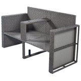 2-Piece All-Weather Wicker Conversation Set Rattan Sofa Set Outdoor Patio Half-moon Sectional Furniture Set w/ Side Table for Umbrella, Gray Rattan+Gray Cushion