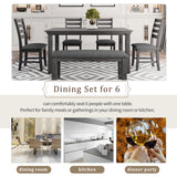 Dining Room Table and Chairs with Bench, Rustic Wood Dining Set, Set of 6