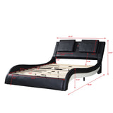 Room Digs Faux Leather Upholstered Platform Bed + LED lighting-Bluetooth connection to play music, Backrest vibration massage