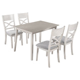 Rustic Wood 5-Piece Kitchen Dining Table Set with 4 Upholstered Padded Chairs