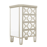 Elegant Mirrored 4-Drawer Chest with Golden Lines Storage Cabinet for Living Room, Hallway, Entryway