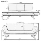 Outdoor Adjustable Patio Wooden Daybed Sofa Chaise Lounge with Cushions for Small Places, Brown Finish+Gray Cushion