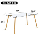 Glass Dining Table Modern Minimalist Rectangular  for 4-6 with 0.31" Tempered Glass Tabletop and Black Coating Metal Legs, Writing Table Desk, for Kitchen Dining Living Room, 51" W x 31"D x 30" H