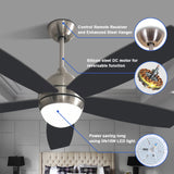 Noiseless 52 Inch Black Ceiling Fan with Lights Remote Control Modern Ceiling Fans for Bedroom Living Room Low Profile Ceiling Fan with 6 Speeds 3 Color Light, Reversible Blades and Motor