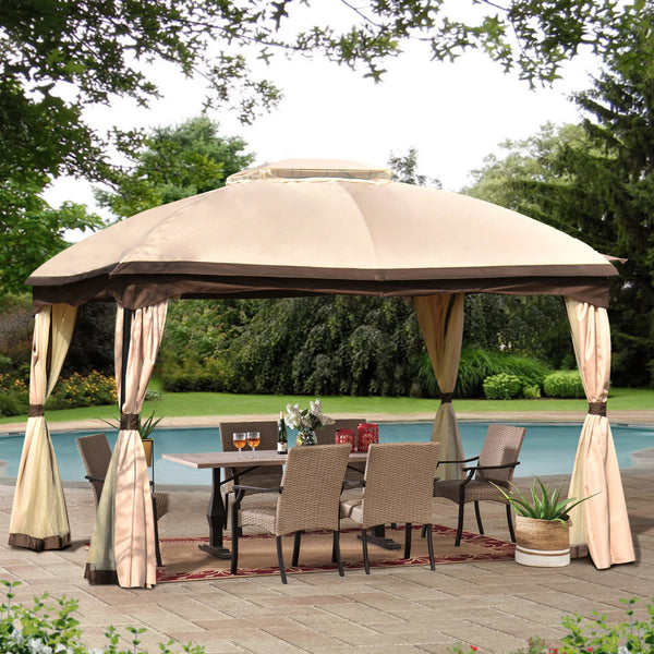 Patio Outdoor Gazebo, Double Roof Soft Canopy Garden Backyard Gazebo with Mosquito Netting Suitable for Lawn, Garden, Backyard and Deck