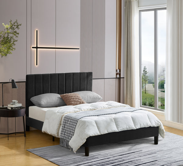 Queen Size Platform Bed with Upholstered Headboard