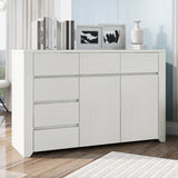 Simple Style Manufacture Wood Dresser with Wood Grain Sticker Surfaces Six Drawers and Two Level Cabinet Large Storage Space for Living Room Bedroom Guest Room Children’s Room, Stone Gray