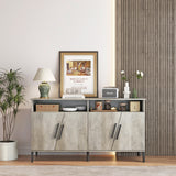 Farmhouse style TV Stand, TV station with storage and open drawers, entertainment center console table, living room media furniture.(Grey,58’’W*23.6’’D*31.5’’H)