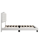 King Upholstered Platform Bed with Saddle Curved Headboard and Diamond Tufted Details