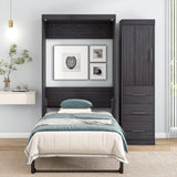 Twin Size Murphy Bed with Wardrobe and Drawers, Storage Bed