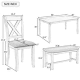 6-Piece Kitchen Dining Table Set Wooden Rectangular Dining Table, 4 Dining Chairs