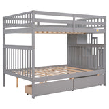 Full Over Full Bunk Bed with 2 Drawers and Staircase