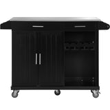 Kitchen Cart with Stainless Steel Top and Storage Cabinet with Two Drawers & Goblet Holder & Wine Rack & Spice Rack & Towel Holder