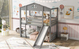Twin over Twin House Bunk Bed with Convertible Slide and Ladder,Converts into 2 Separate Platform Beds,Gray