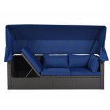 Outdoor Patio Daybed with Retractable Canopy. Wicker Furniture Sectional Seating with Washable Cushions, Backyard, Porch
