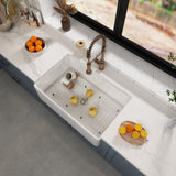 Fireclay Farmhouse Kitchen Sink 33 inch  Apron Sink Single Bowl  Farm Sink with Bottom Grid in & Drain , White Color
