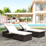Outdoor Wicker Chaise Lounge - 2 Piece patio lounge chai; chase longue; lazy boy recliner; outdoor lounge chairs set of 2 beach chairs, recliner chair with side table