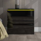 Nightstand with 2 Drawers, USB Charging Ports, Wireless Charging and Remote Control LED Light-Black