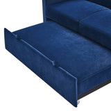 Loveseats Sofa Bed with Pull-out Bed，Adjsutable Back and Two Arm Pocket，Blue （54.5“x33”x31.5“）