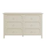 6 Pieces Bedroom Sets Milky White Solid Rubber Wood King Size Platform Bed with Nightstand*2, Chest, Mirror and Dresser