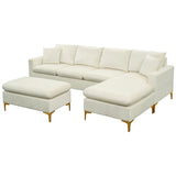 Cream Sectional Sofa with Ottoman